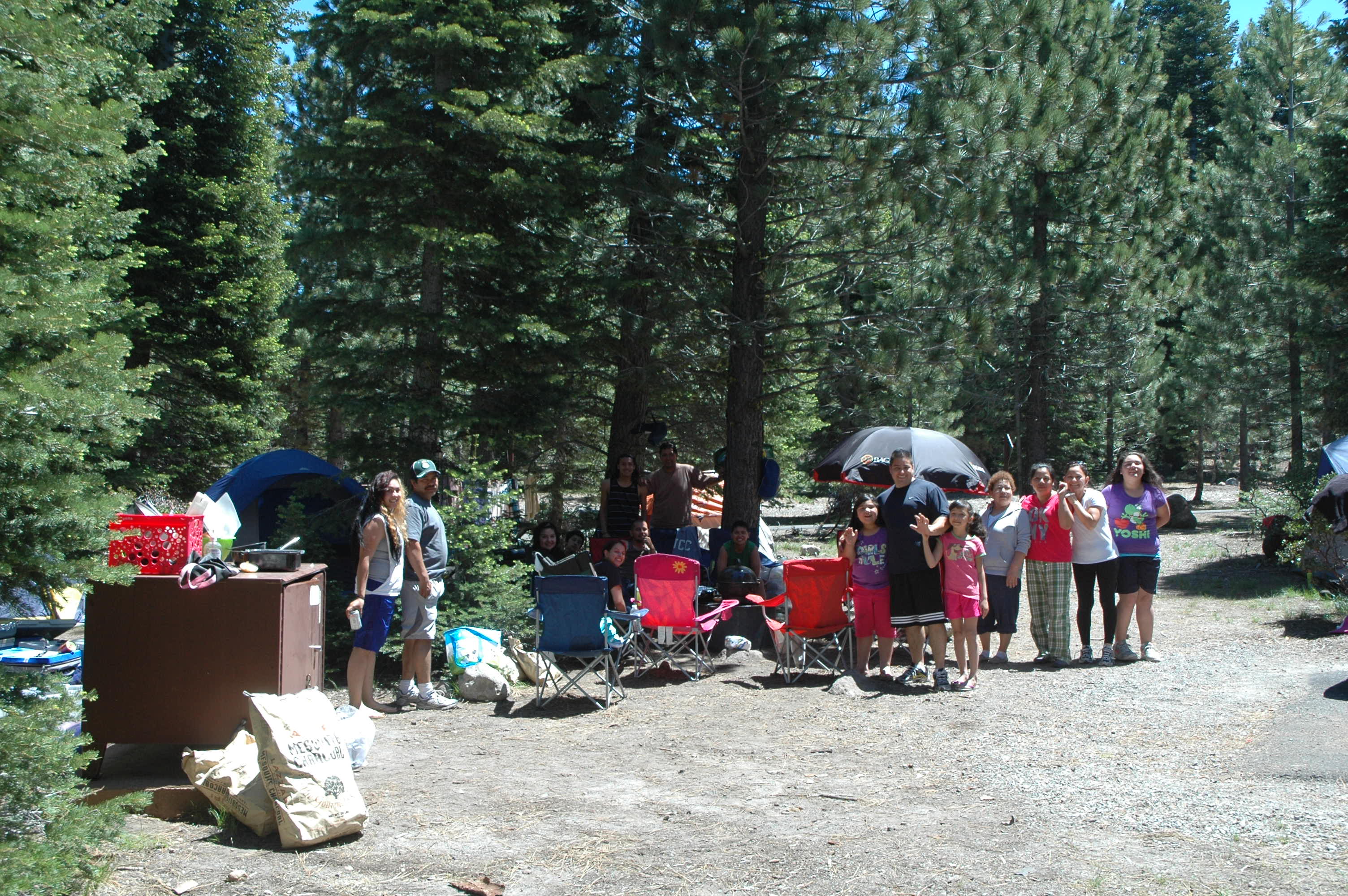 Campers enjoy sunny skies and cool temperatures at Manzanita Lake Campground.